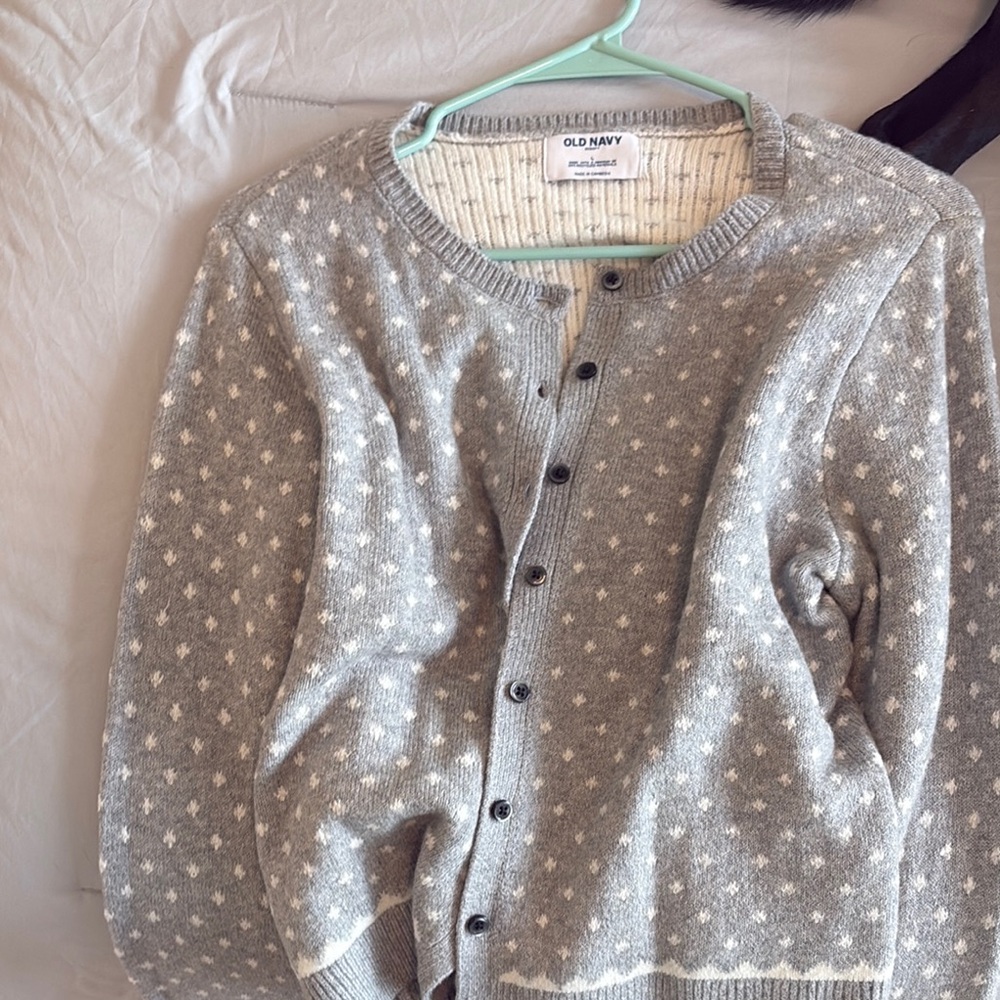 Old Navy Gray Cardigan Sweater with Polka Dot Pattern